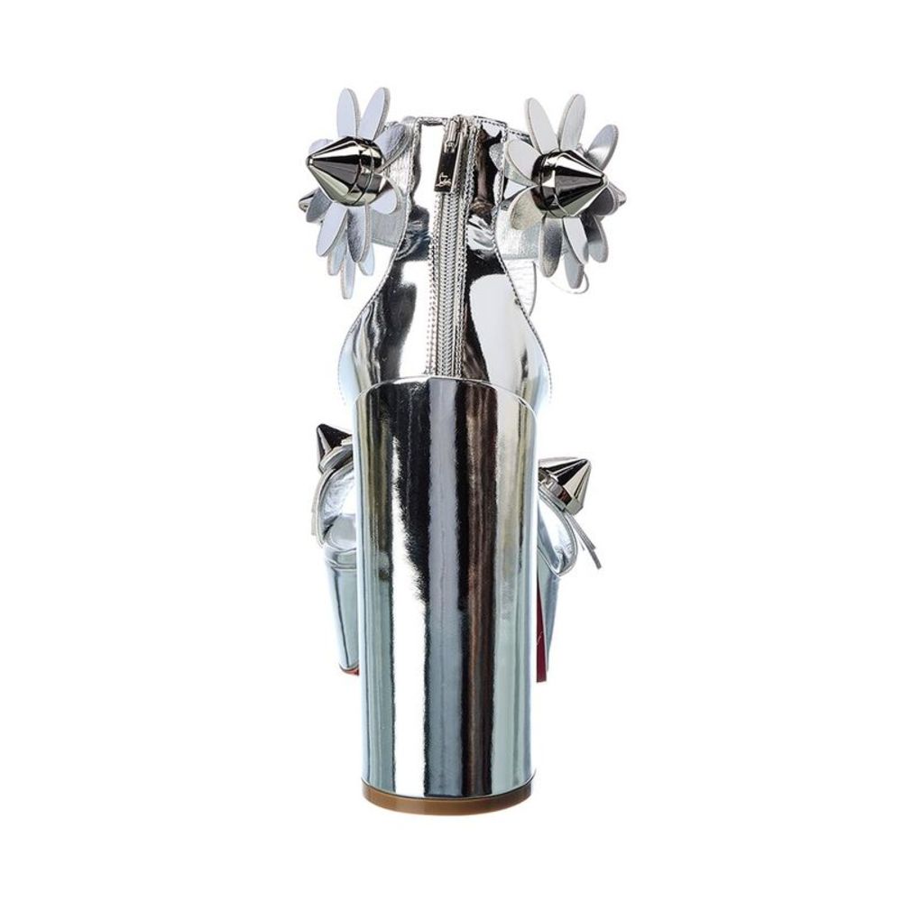 Christian Louboutin Daisy Spikes Alta 130 Leather Platform Sandal, Silver - Picture 3 of 5